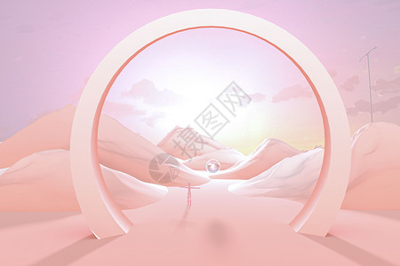 粉色蜜月游海报创意空间场景设计图片