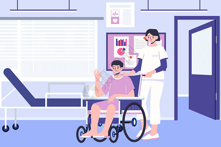 病房效果图护士节护士照顾病人插画