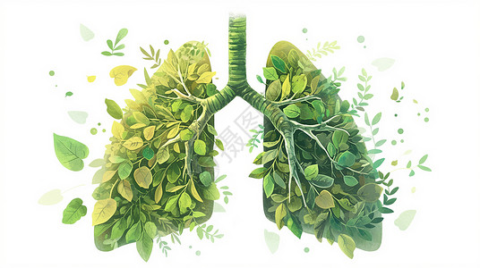 肺虚绿色树叶拼接成的造型插画