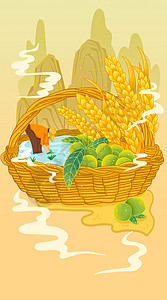 收获麦子芒种卡通小清新海报插画