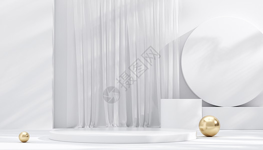 海产品展示C4D白色光影几何展台背景设计图片