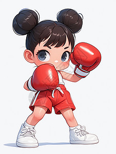 装箱手套戴着红色拳击手套的卡通女孩插画