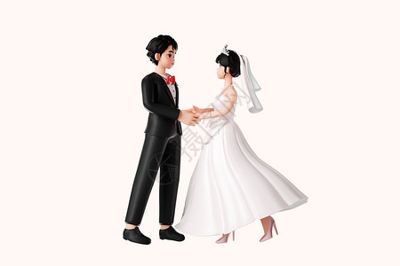 定制婚纱3d情人节牵手情侣插画