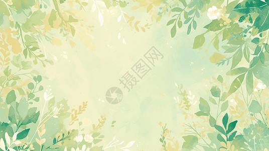 树叶飘飘茂密嫩绿色卡通叶子背景插画