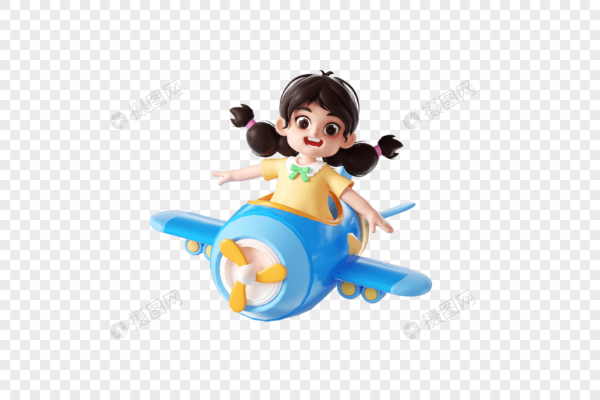 3d儿童节飞机女孩图片