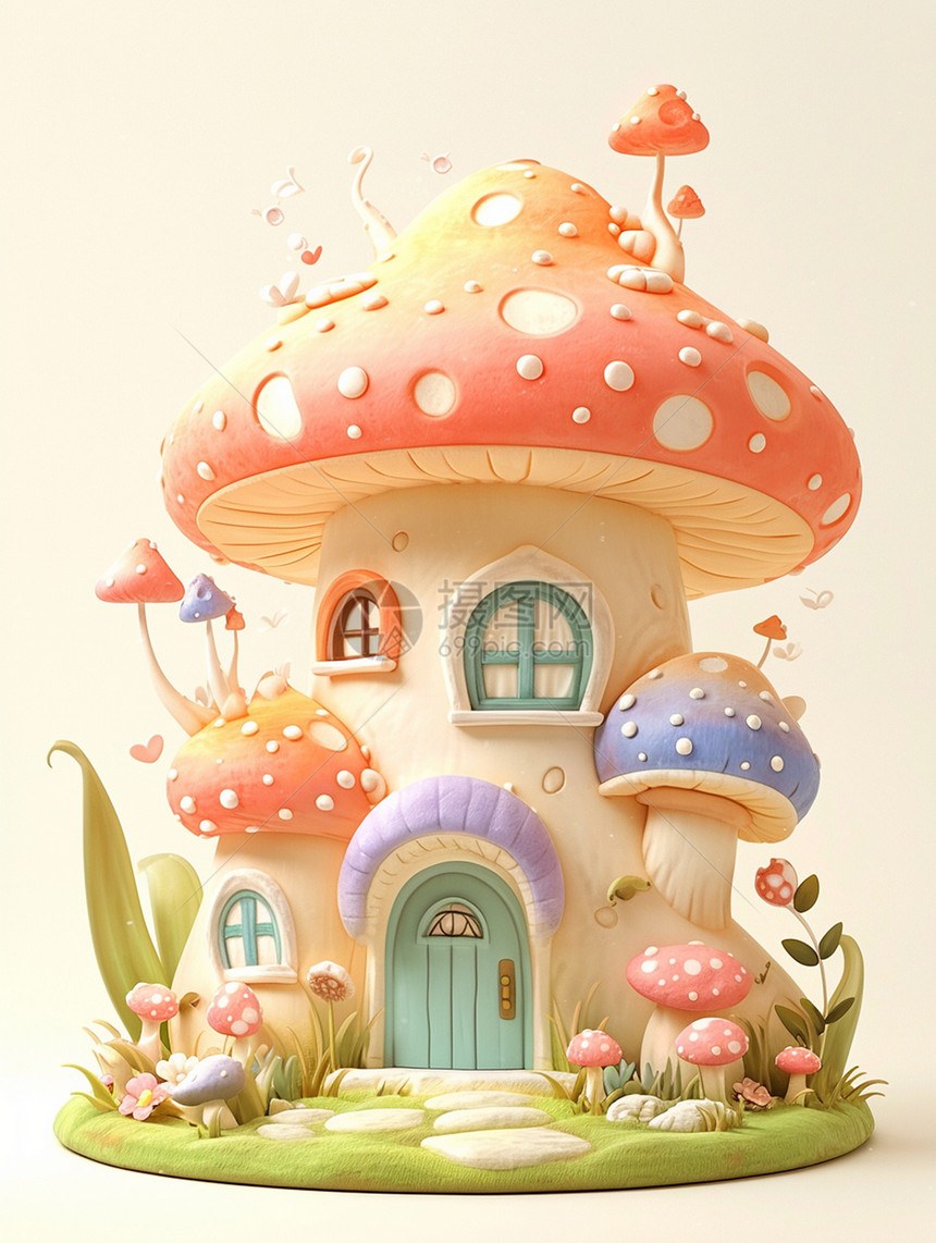 彩色唯美的卡通蘑菇屋图片