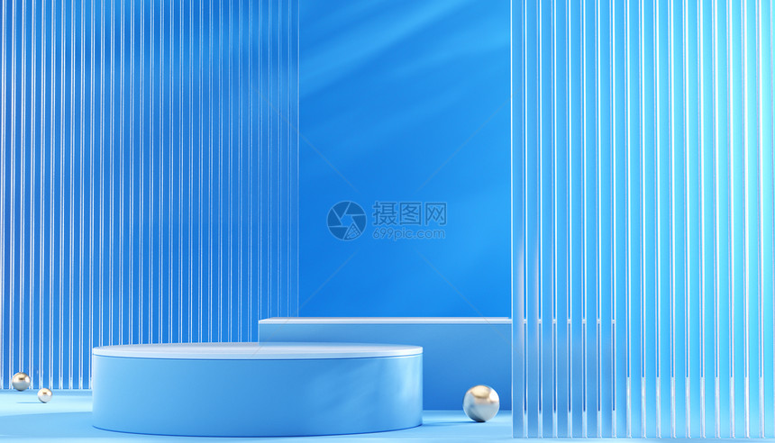 C4D蓝色极简光影展台背景图片