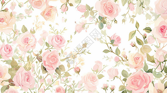 粉色玫瑰花墙梦幻粉色玫瑰卡通花朵插画