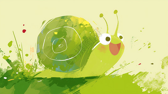 微笑的绿色卡通绿色小蜗牛背景图片