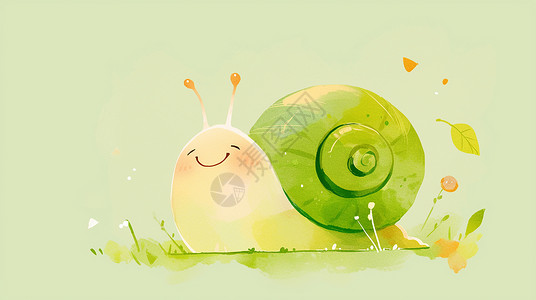 微笑的绿色可爱卡通绿色蜗牛背景图片