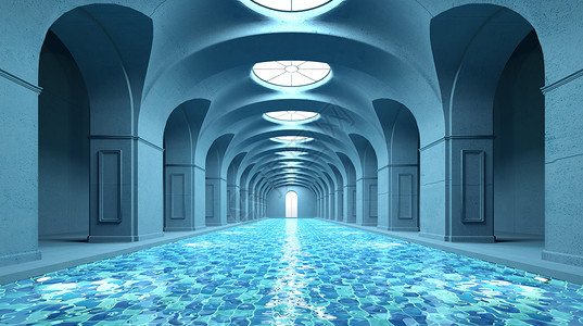 蓝色泳池创意泳池场景设计图片