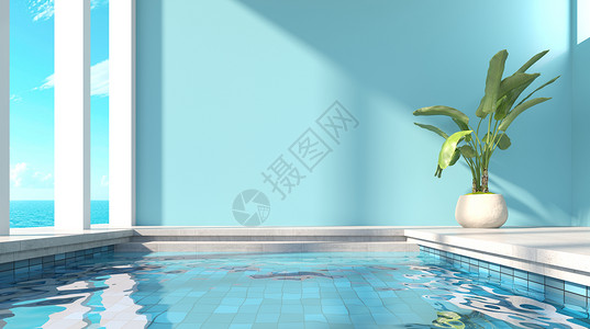 3D瓷砖创意泳池场景设计图片