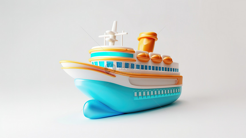 卡通轮船3D图标图片