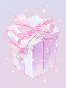 淡粉色系着蝴蝶结的卡通礼物盒背景图片