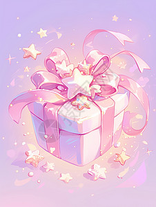 礼品卡通系着淡粉色蝴蝶结的卡通礼物盒插画