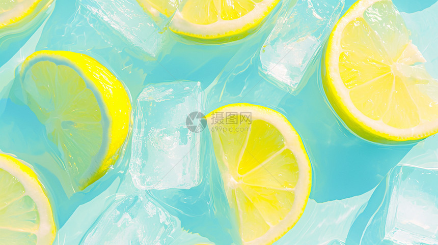 夏天清新的柠檬与冰块图片