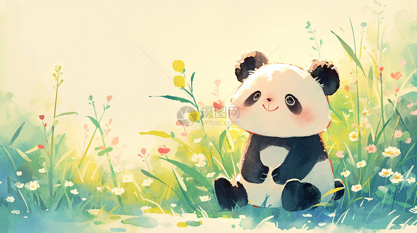 在竹林中的可爱卡通大熊猫图片