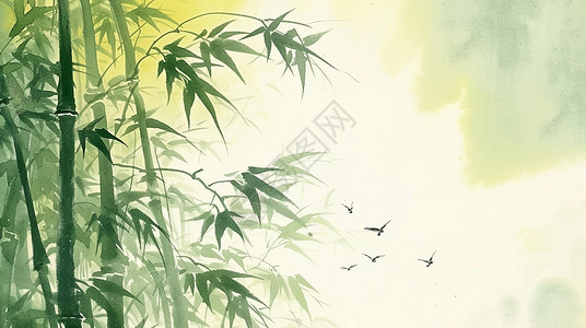中国风背景绿色清新的卡通竹林插画