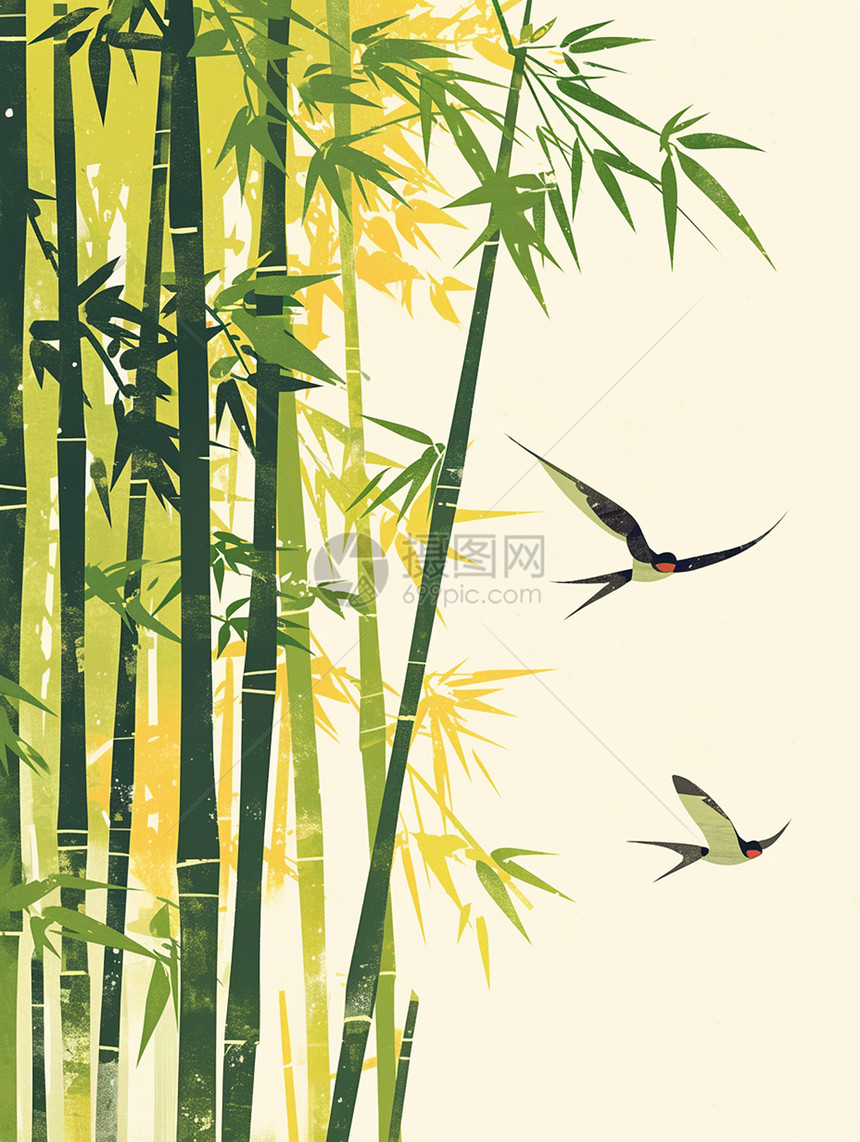 中国风唯美的卡通竹林图片