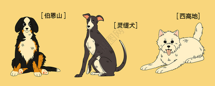 三只萌宠狗狗插画高清图片