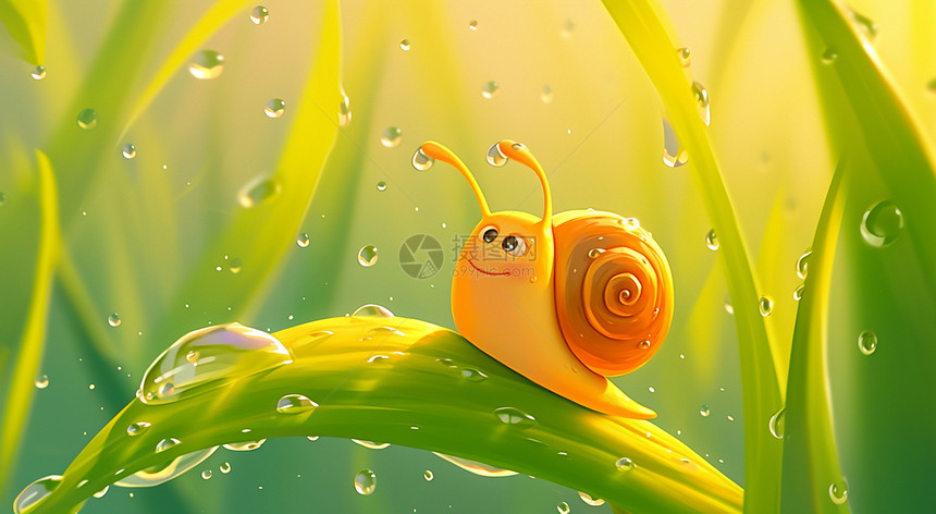 有水滴的可爱卡通小蜗牛图片