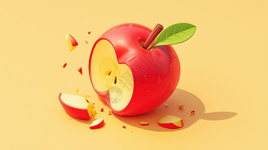 切开红苹果红色的卡通苹果插画