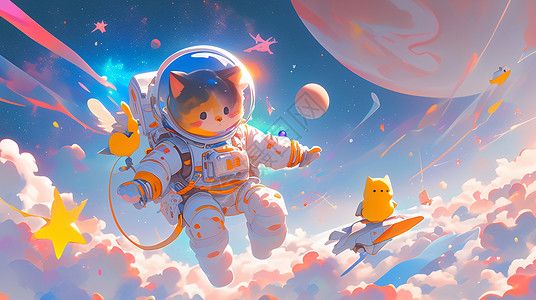 太乙梦幻太空中一个穿着宇航服的卡通宇航员插画