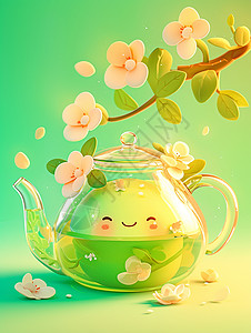 旅行壶卡通茶水壶中一个小可爱在泡澡插画