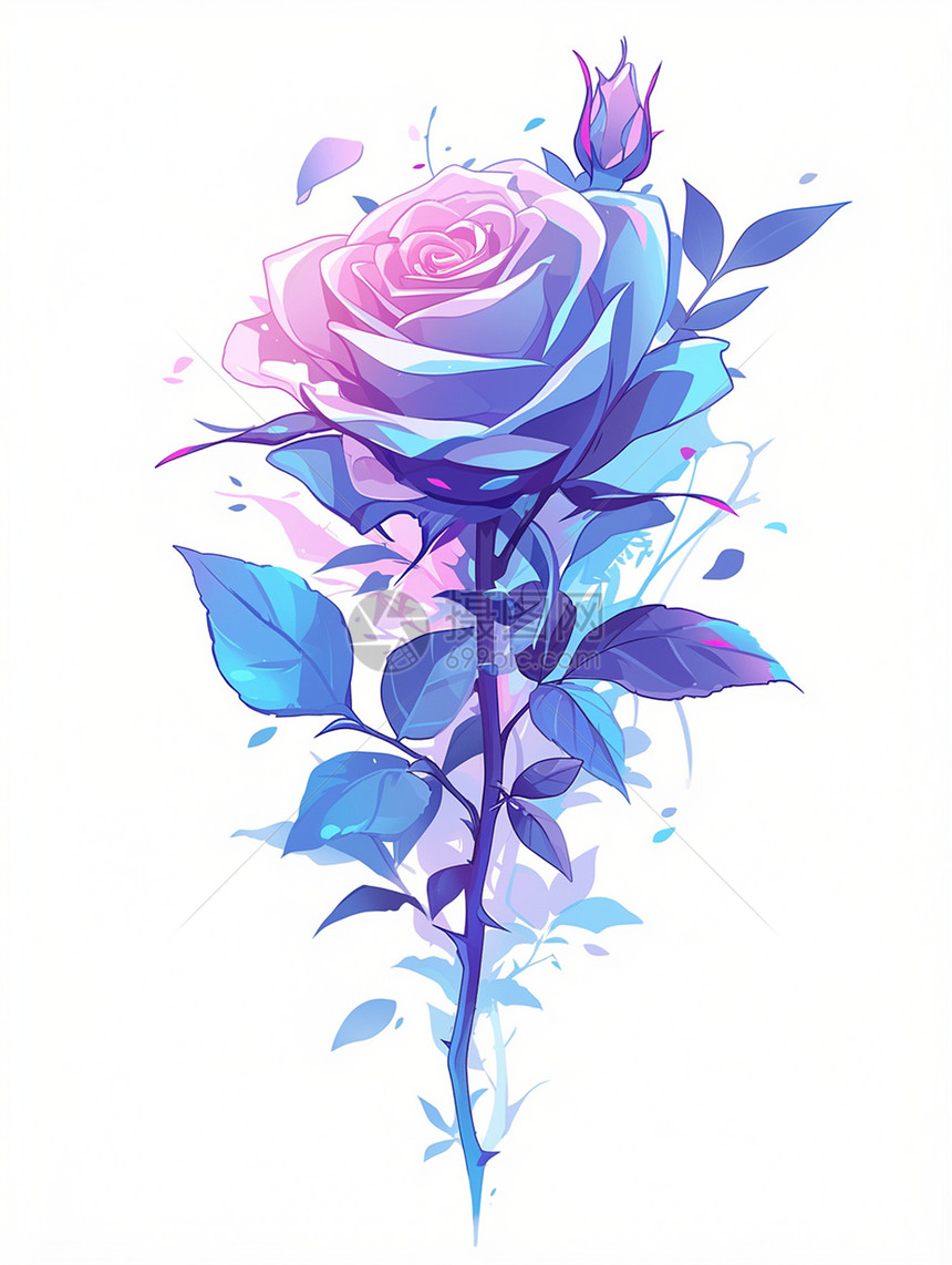 紫色调梦幻唯美的卡通玫瑰花图片