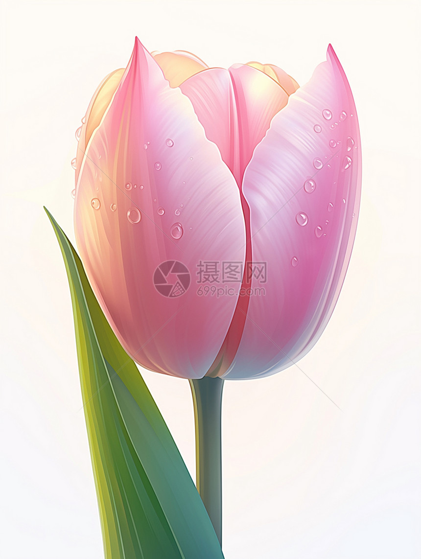 一大朵浅粉色美丽的卡通郁金香花朵图片