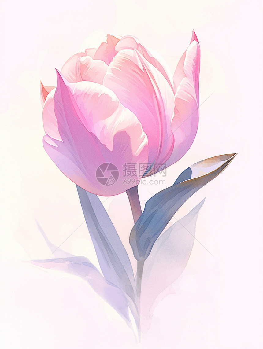 一朵浅粉色美丽的卡通郁金香花朵图片