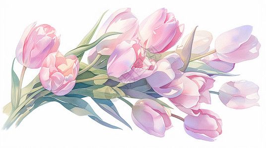 一簇花朵一簇美丽的粉色卡通郁金香插画
