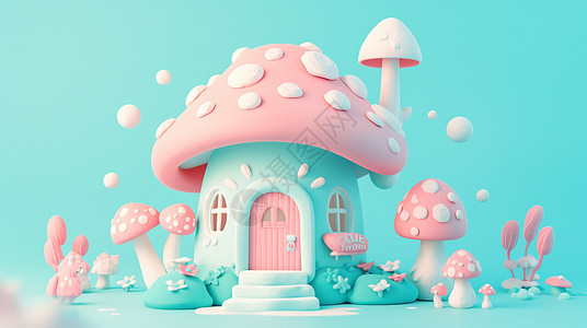 彩色排屋唯美的卡通蘑菇屋插画