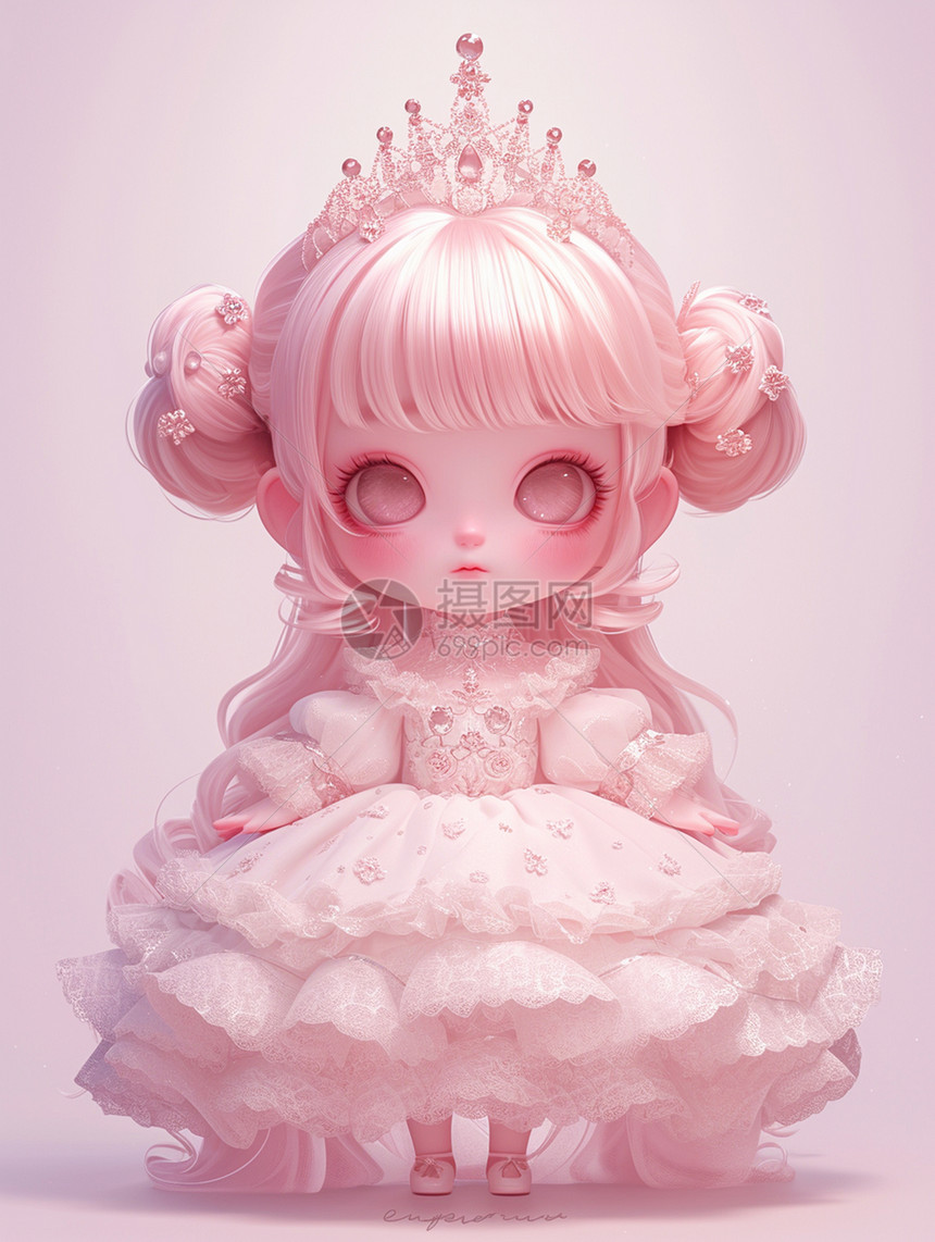 粉色头发穿着公主裙的小公主图片
