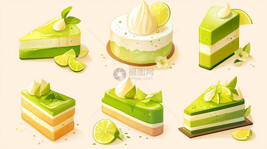 淡绿色柠檬味卡通蛋糕图片