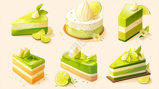 淡绿色柠檬味卡通蛋糕背景图片
