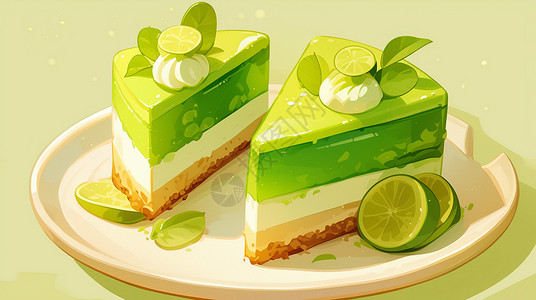 柠檬蛋糕淡绿色柠檬味美味的卡通蛋糕插画