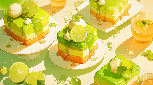 渝味淡绿色柠檬味美味的蛋糕插画