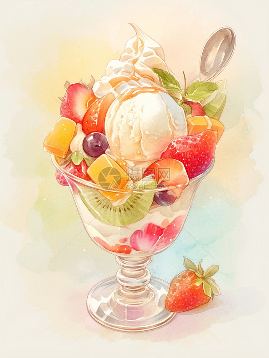 甜品美味的卡通水果杯图片
