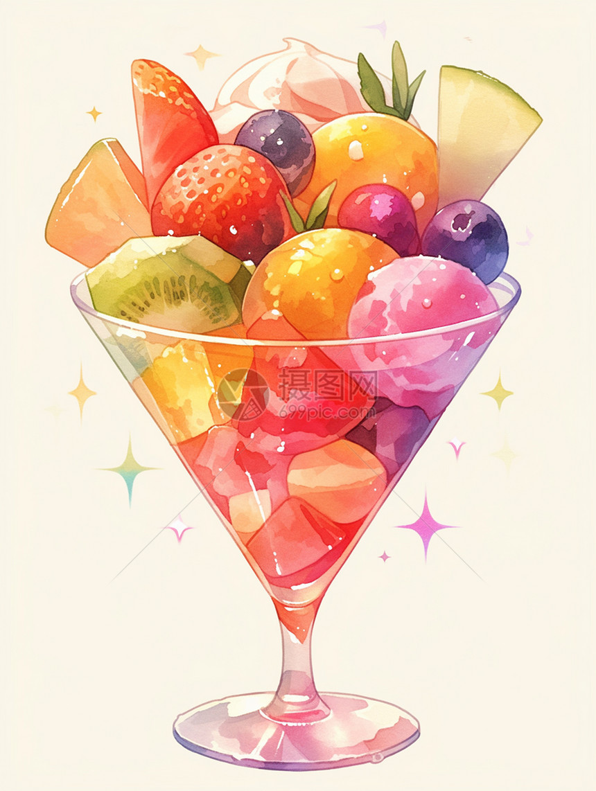 夏日甜品卡通水果杯图片