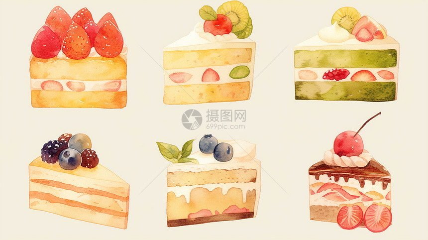 多个美味的三角形水果蛋糕图片