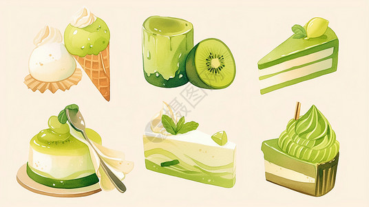 水果口味猕猴桃口味美味的水果奶油蛋糕插画