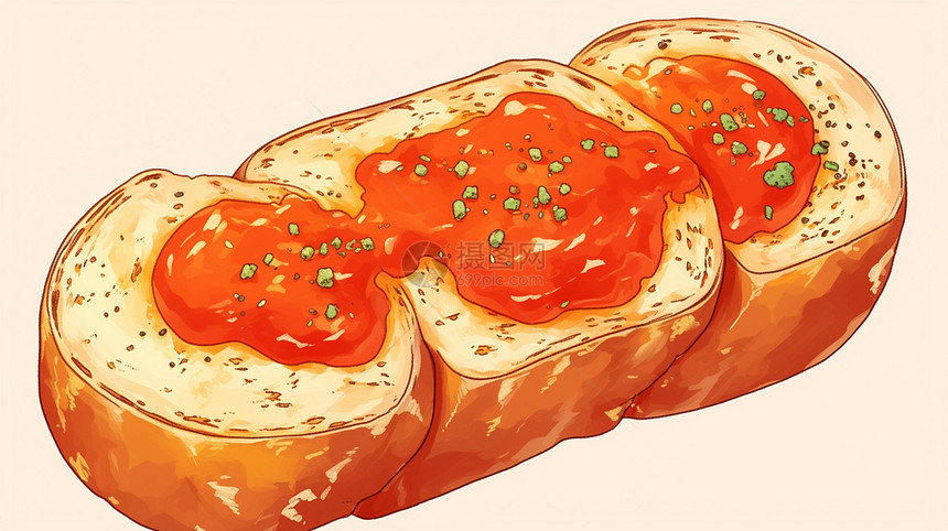 涂上很多番茄酱的卡通面包图片