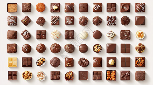 巧克力色封面各种造型美味的卡通巧克力插画