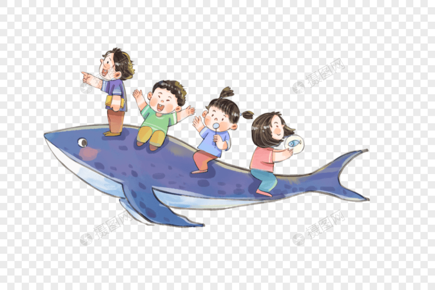 一群骑鲸鱼的儿童图片