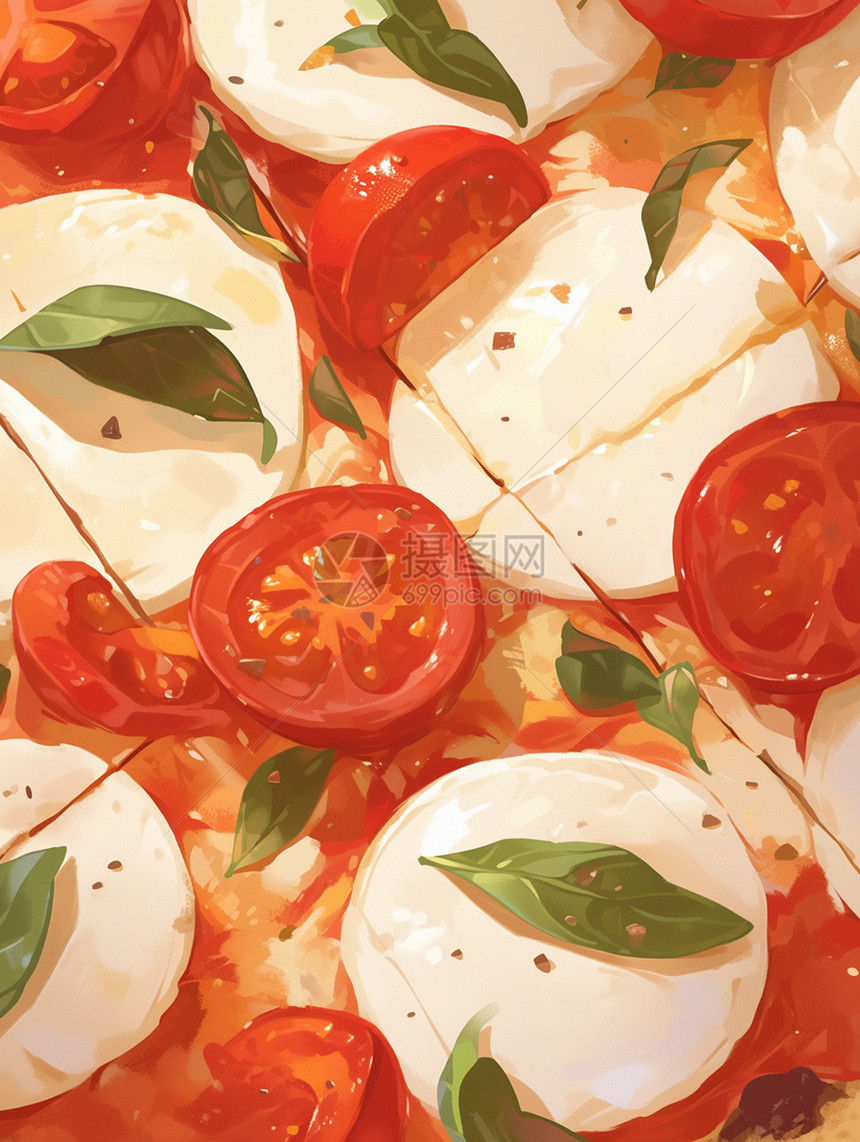 番茄味的美味卡通披萨特写图片
