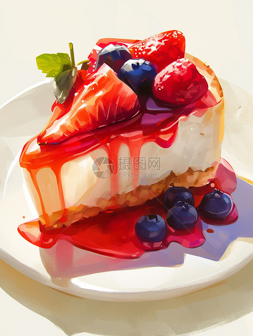 蓝草莓水果味的卡通奶油蛋糕图片