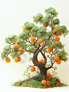 橙子树羊毛毡手工卡通果实的树插画