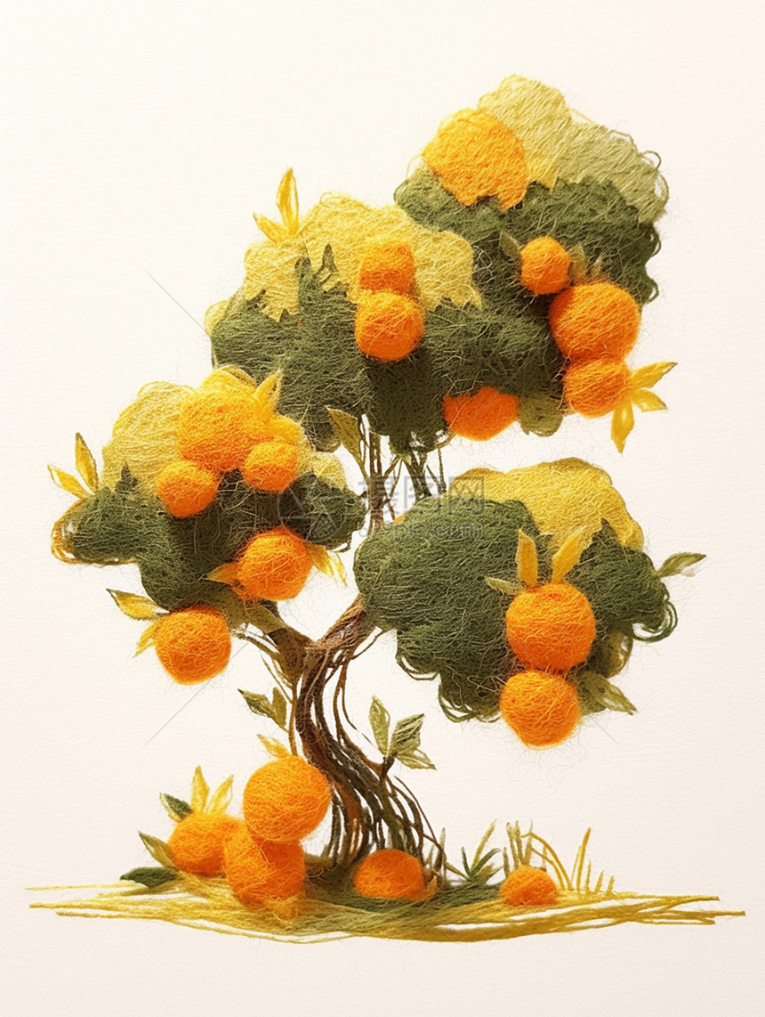 羊毛毡手工卡通果实的树图片