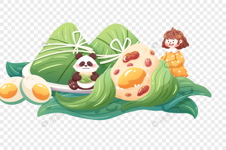 女孩熊猫吃粽子图片